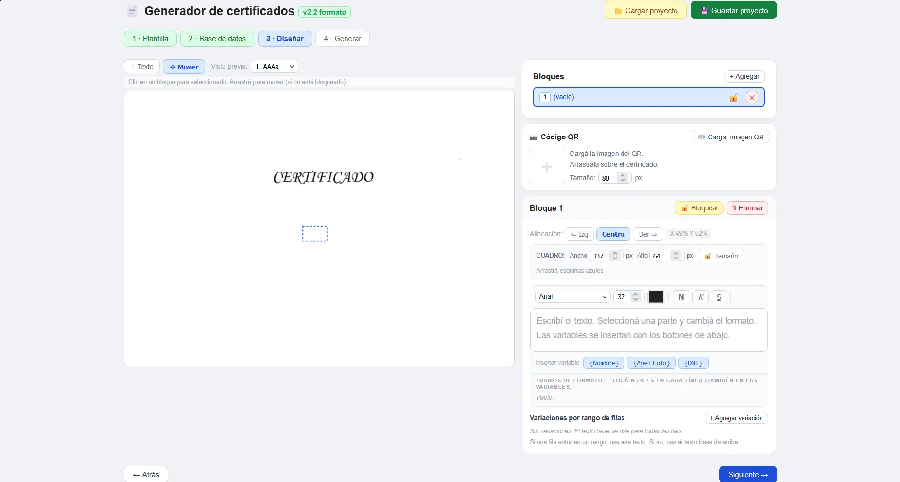 Captura del generador de certificados digitales