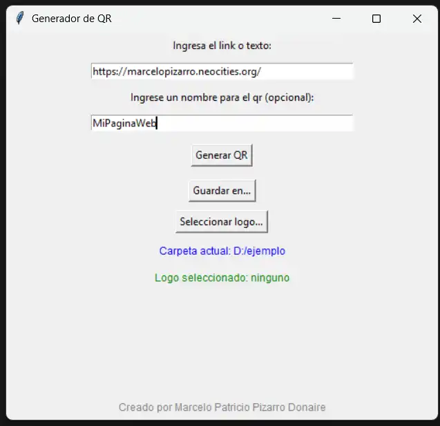 Captura de la aplicación generadora de códigos QR